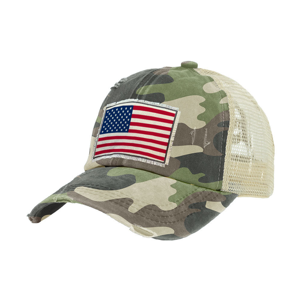 American Flag Vintage Distressed Trucker Adult Hat