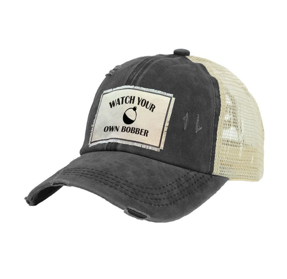 BRIEF INSANITY Watch Your Own Bobber Vintage Distressed Trucker Adult Hat