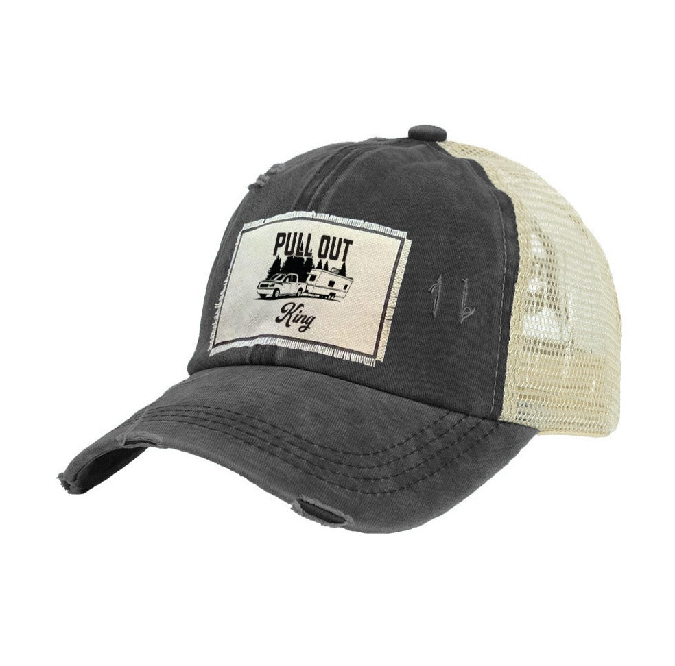 BRIEF INSANITY Pull Out King Vintage Distressed Trucker Adult Hat