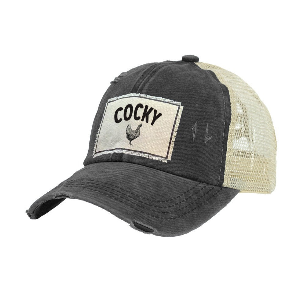 BRIEF INSANITY Cocky Vintage Distressed Trucker Adult Hat