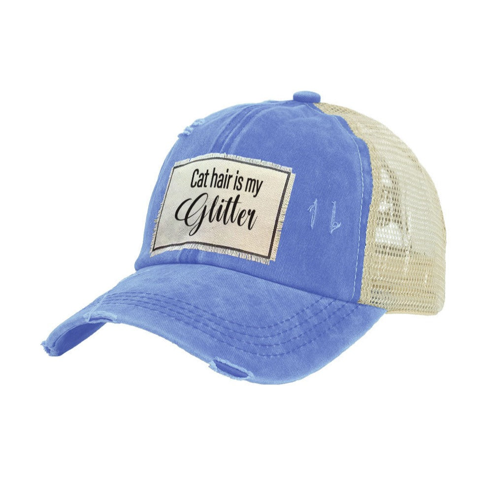 BRIEF INSANITY Cat Hair Is My Glitter - Vintage Distressed Trucker Adult Hat