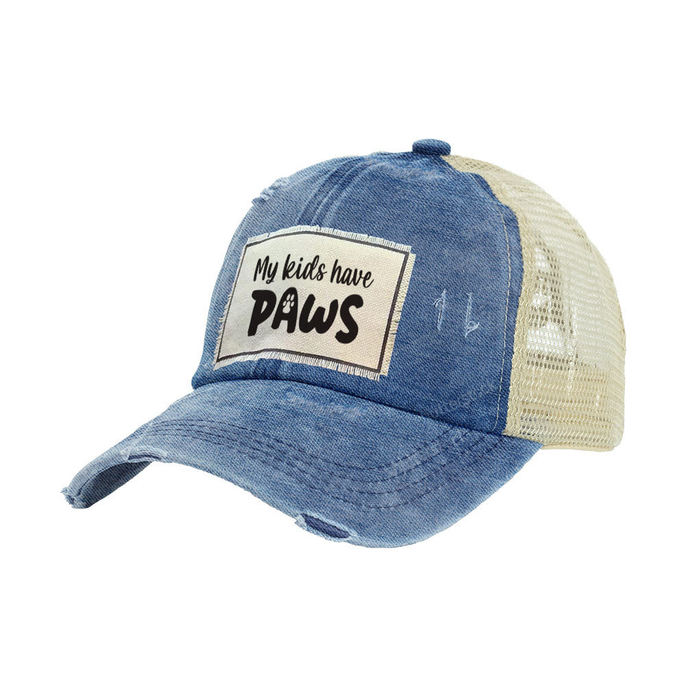 BRIEF INSANITY My Kids Have Paws - Vintage Distressed Trucker Adult Hat