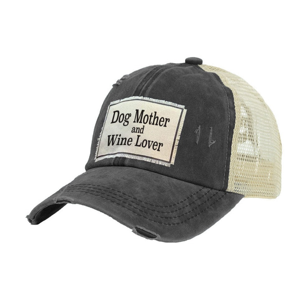 BRIEF INSANITY Dog Mother And Wine Lover - Vintage Distressed Trucker Adult Hat