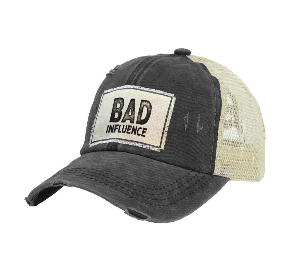 BRIEF INSANITY Bad Influence Vintage Distressed Trucker Adult Hat