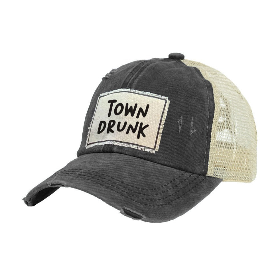 BRIEF INSANITY Town Drunk Vintage Distressed Trucker Adult Hat