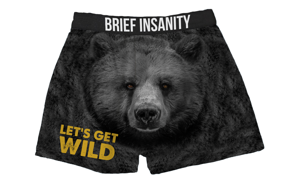 BRIEF INSANITY Let's Get Wild Bear Boxer Shorts