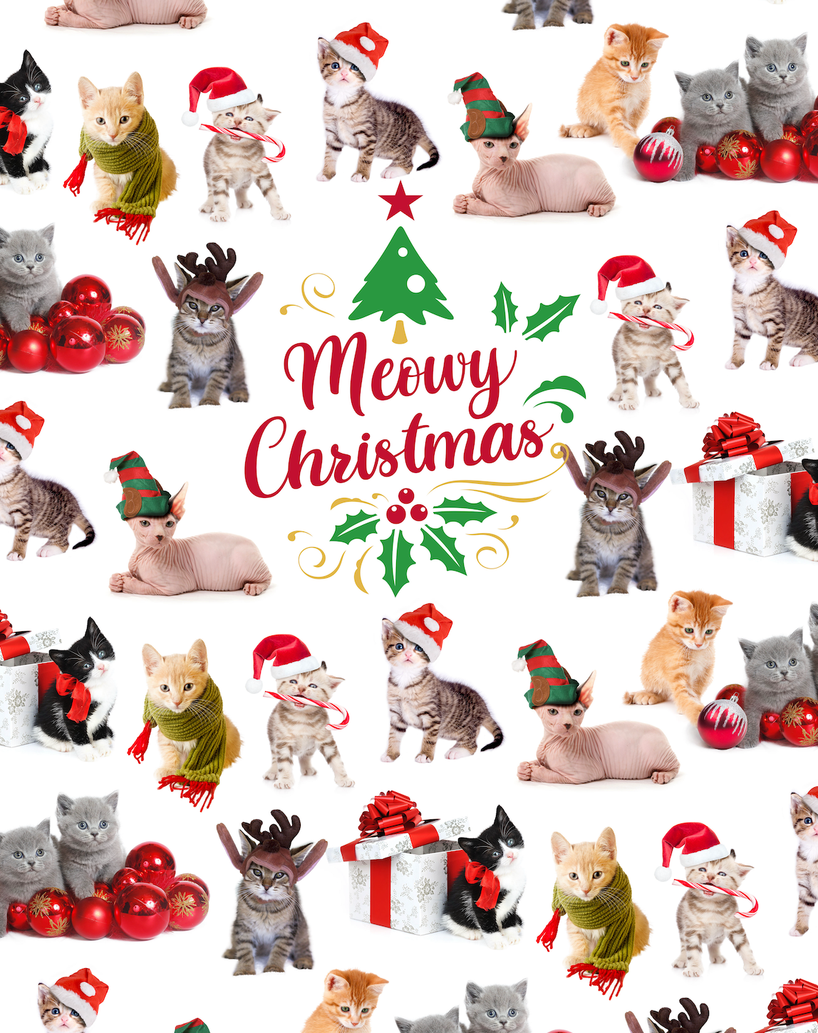 Close up image of Meowy Christmas pajama lounge pants pattern