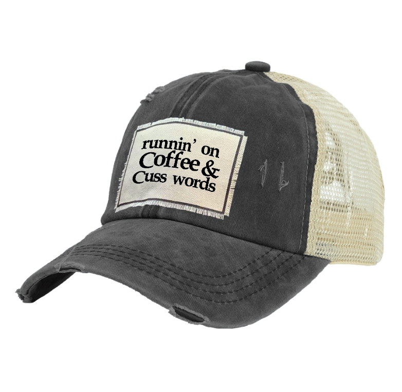 BRIEF INSANITY Runnin' On Coffee And Cuss Words - Vintage Distressed Trucker Adult Hat