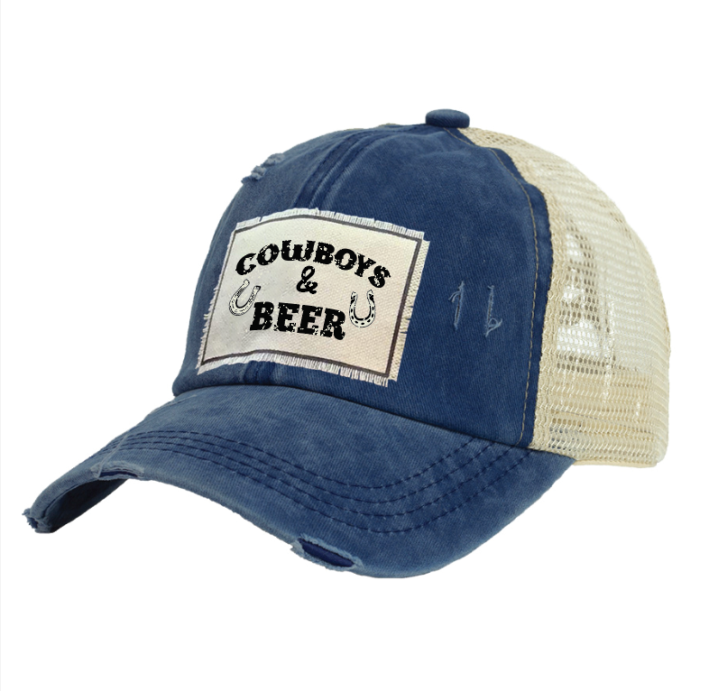 BRIEF INSANITY Cowboys & Beer - Vintage Distressed Trucker Adult Hat