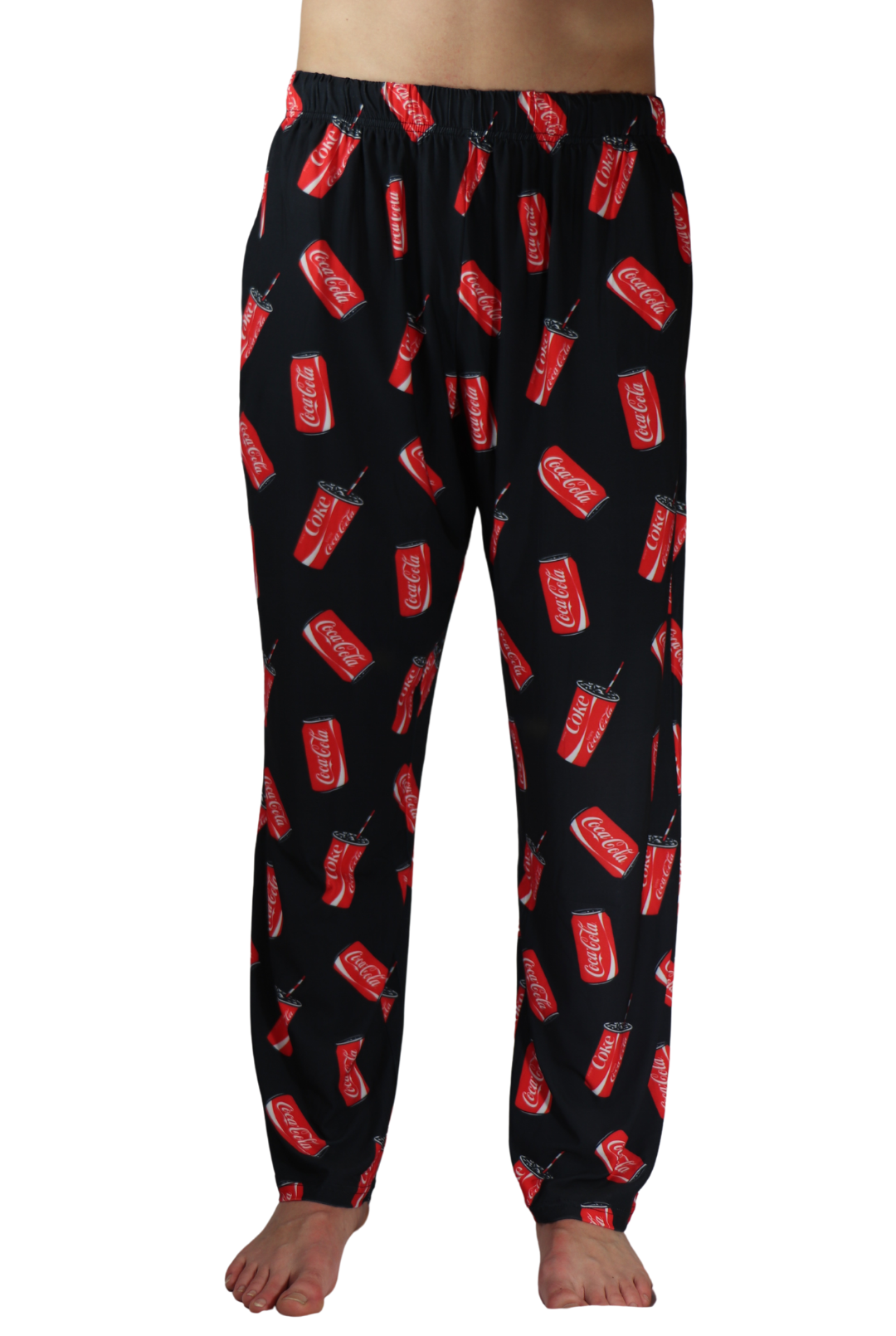 Coca-Cola Can & Cup Pattern Pajama Lounge Pants on model full front view