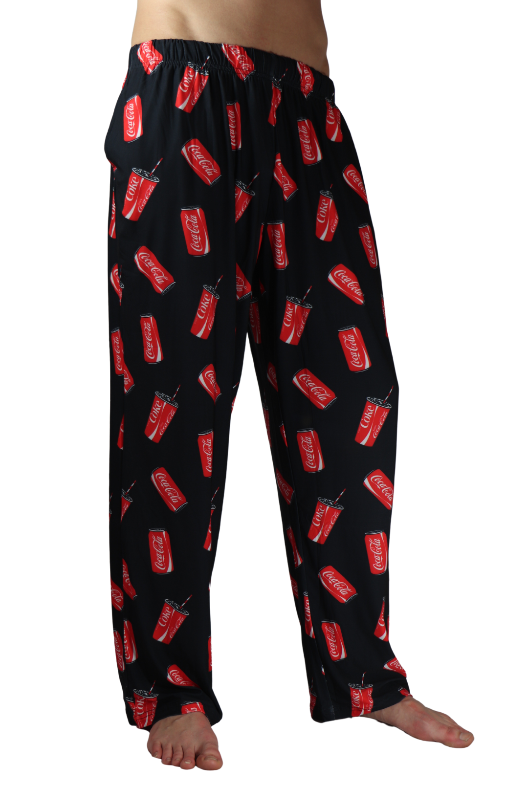 Coca-Cola Can & Cup Pattern Pajama Lounge Pants on model right side angle view