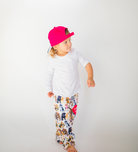 Toddler walking while wearing Briefly Kids I Ruff You Pajama Lounge Pants and Kids I Ruff You Hat
