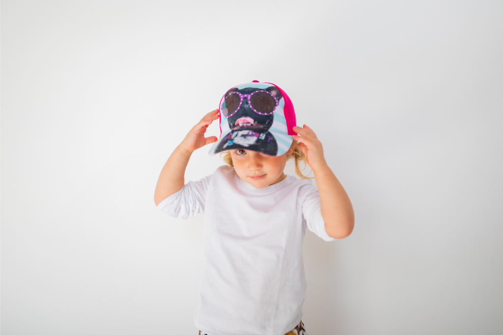 Image of little girl model wearing Ruff Day kids cap #1 (front view white background)