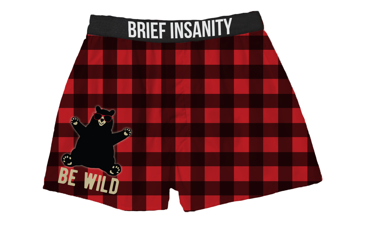 BRIEF INSANITY Be Wild Red Plaid Boxer Shorts