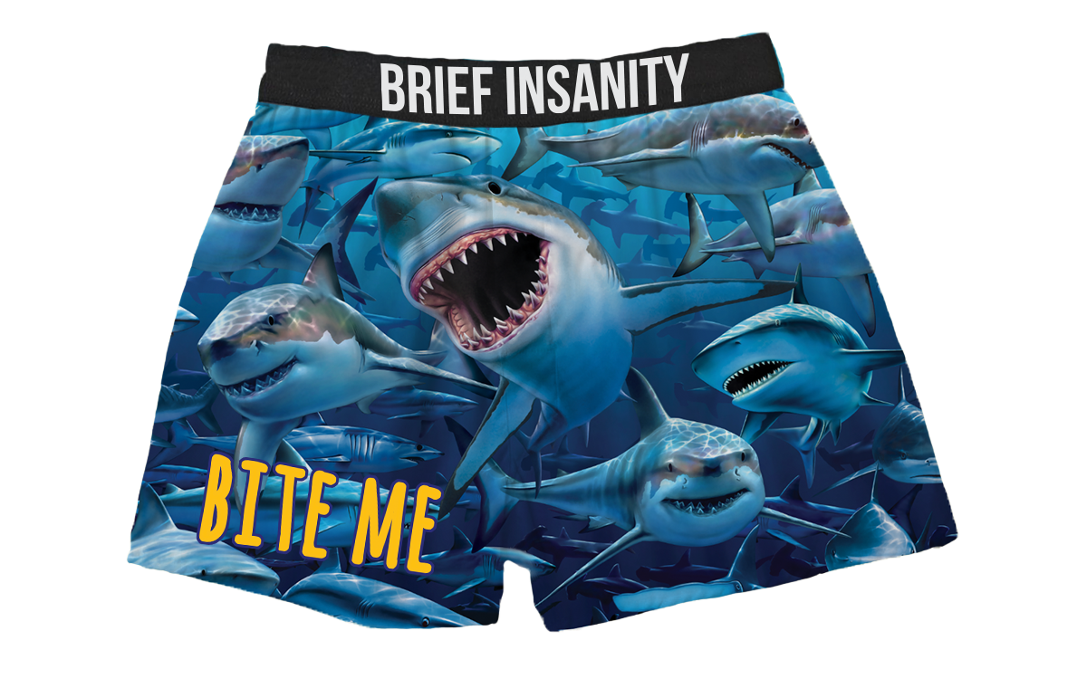 BRIEF INSANITY Bite Me Shark Boxer Shorts