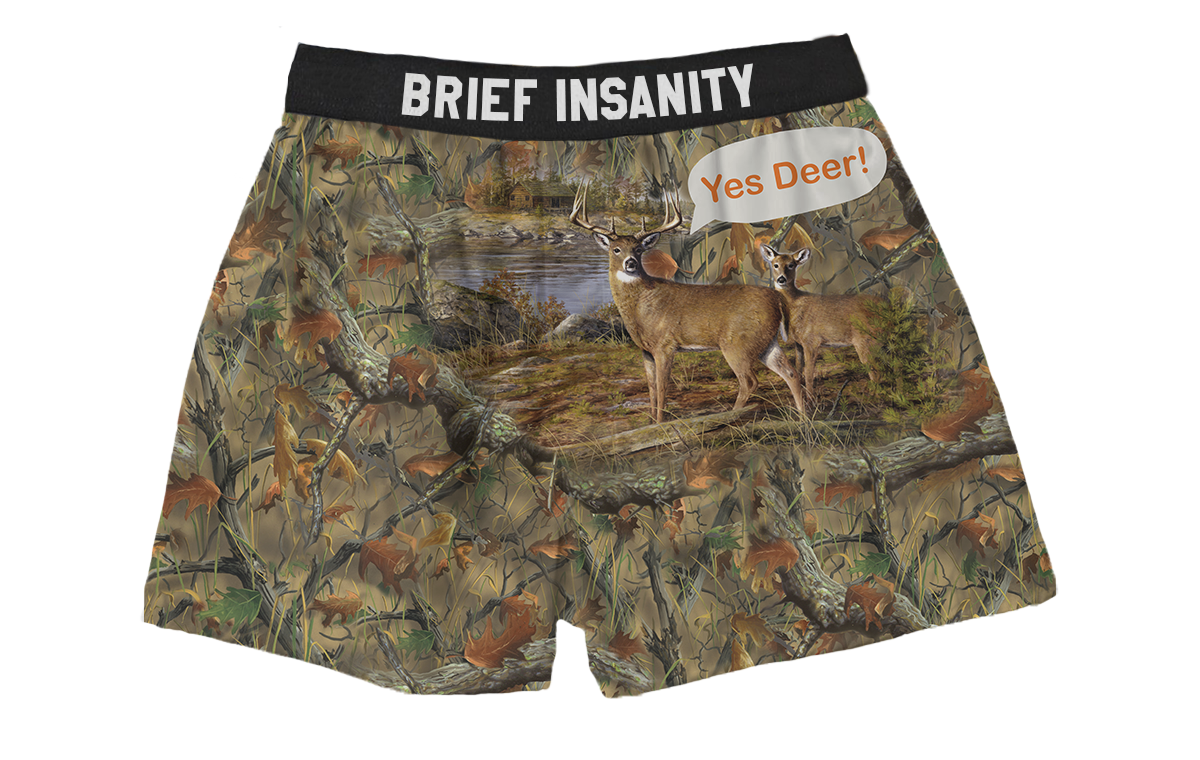 BRIEF INSANITY Yes Deer Camo Boxer Shorts